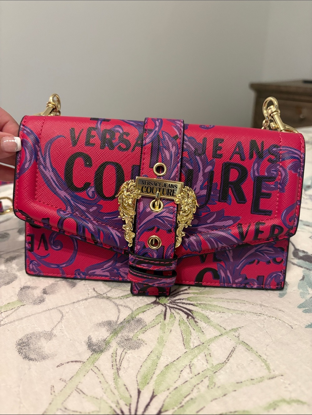 Versace Jeans Couture Pink & Purple Logo Buckle Crossbody